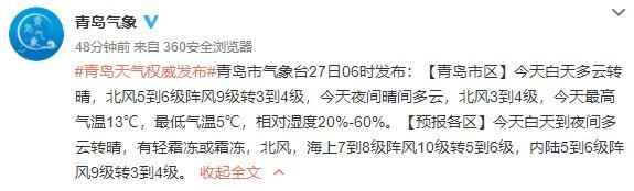 『全能型』“全能型”寒潮来袭 3月27日青岛阵风9级局部有霜冻周六跌至0℃