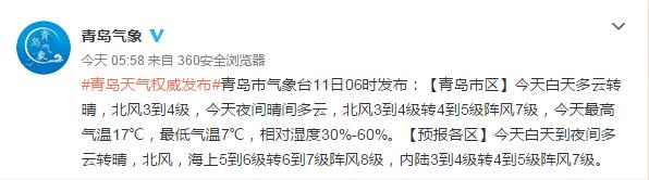 「17」降雨结束阳光复工青岛市区最高温17℃ 下周一山东暖意强势回归