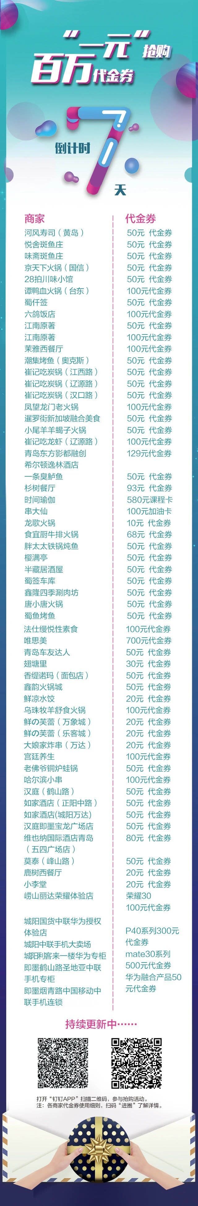 【青岛市】半岛都市报联合青岛各商家举办“百万代金券”公益活动 一元抢购代金券