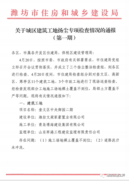 「」潍坊部分工地施工场地裸土覆盖不到位被通报