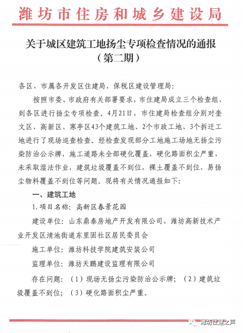 「」潍坊部分工地施工场地裸土覆盖不到位被通报