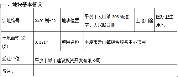 [0.1217]平度划拨0.1217公顷地块建设综合服务中心 为医疗卫生用地