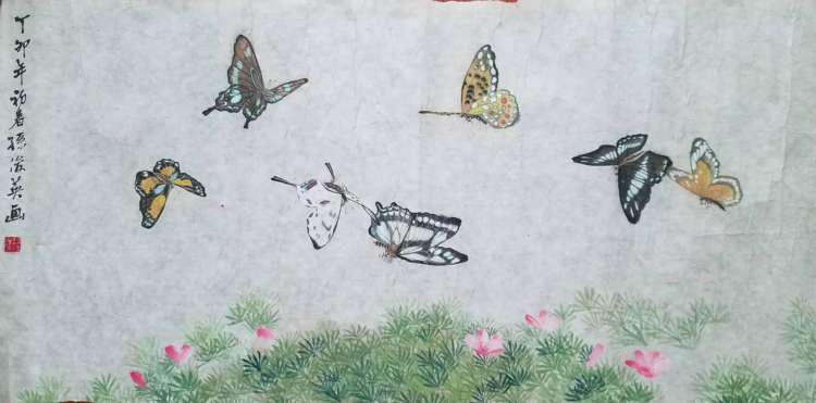 山水潋滟春色好 花鸟虫鱼也动人 孙俊英国画作品欣赏