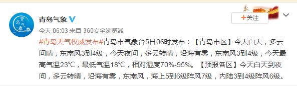 “冰火两重天”山东东西部地区温差超25℃！6月5日青岛最高温28℃