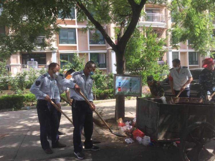 大扫除城阳后金社区大扫除 净化小区6栋居民楼清理生活垃圾近1吨