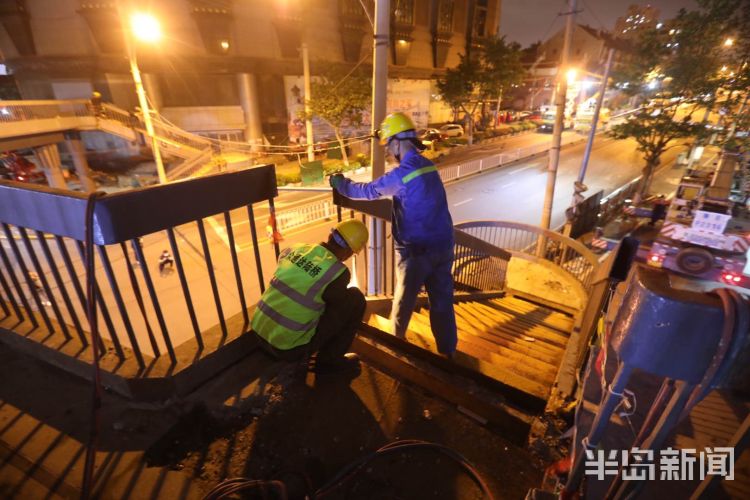 中山路中山路人行天桥正式开拆 胶州路至天津路段电车电缆入地