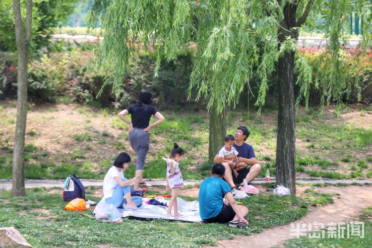 30气温30℃ 青岛市民户外乘凉享夏日惬意