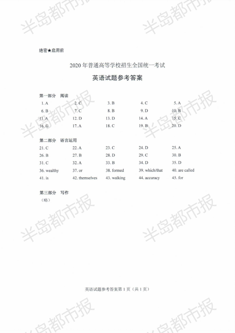 估分|2020山东高考试题和答案来了 快来估分