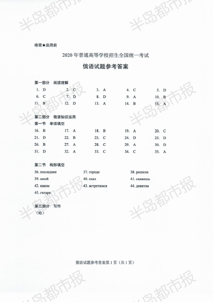 估分|2020山东高考试题和答案来了 快来估分