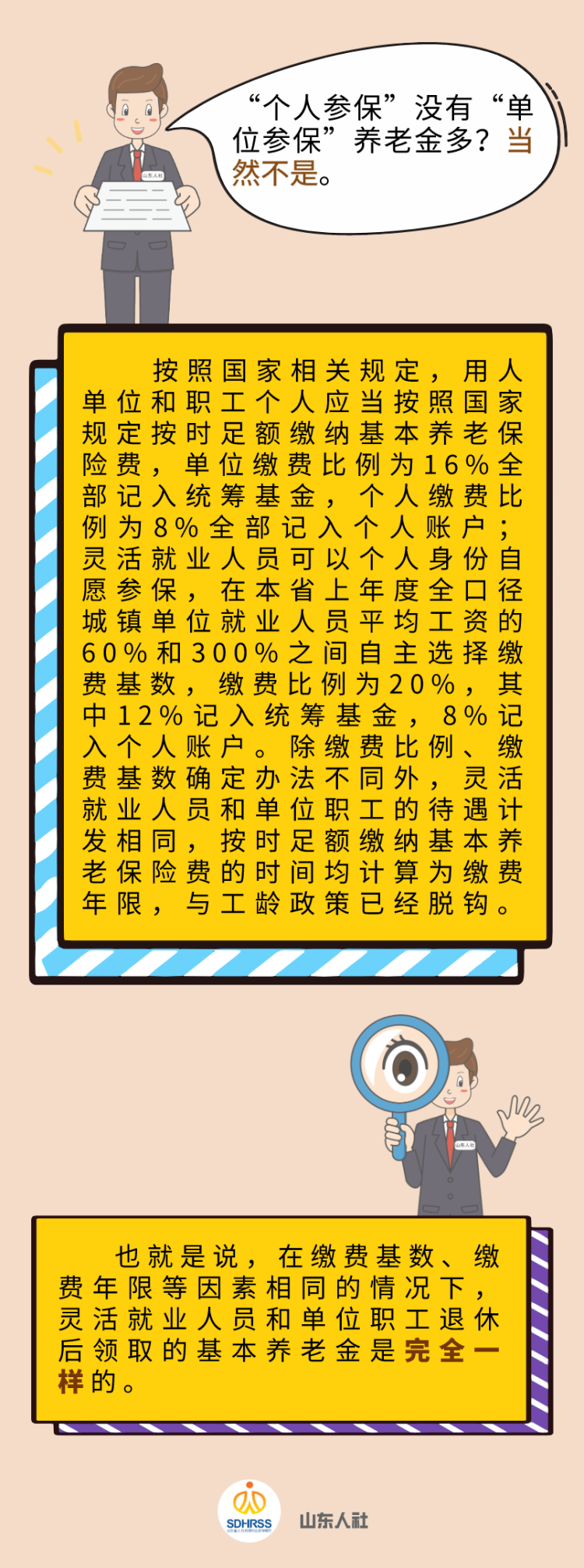 参保|“个人参保”没有“单位参保”养老金多？山东人社部门权威解读