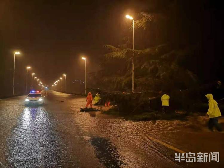 清堵|推车、清堵、警示！狂风暴雨中青岛交警一级勤务上路