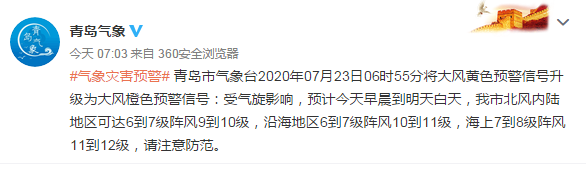 |雨浇大暑 风狂一夜！青岛发布大风橙色预警 降雨今收尾