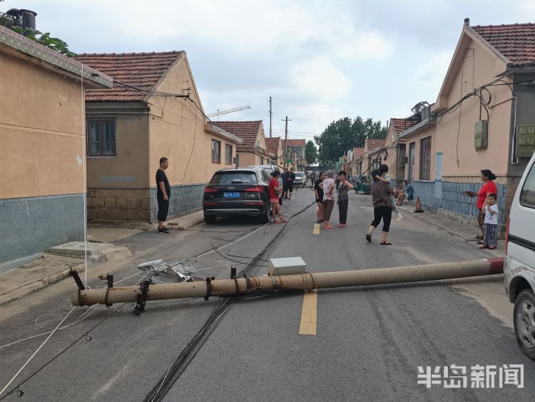 折倒|即墨区蓝鳌路考院村建新街上多根水泥通讯线杆同时折倒 严重影响居民通行