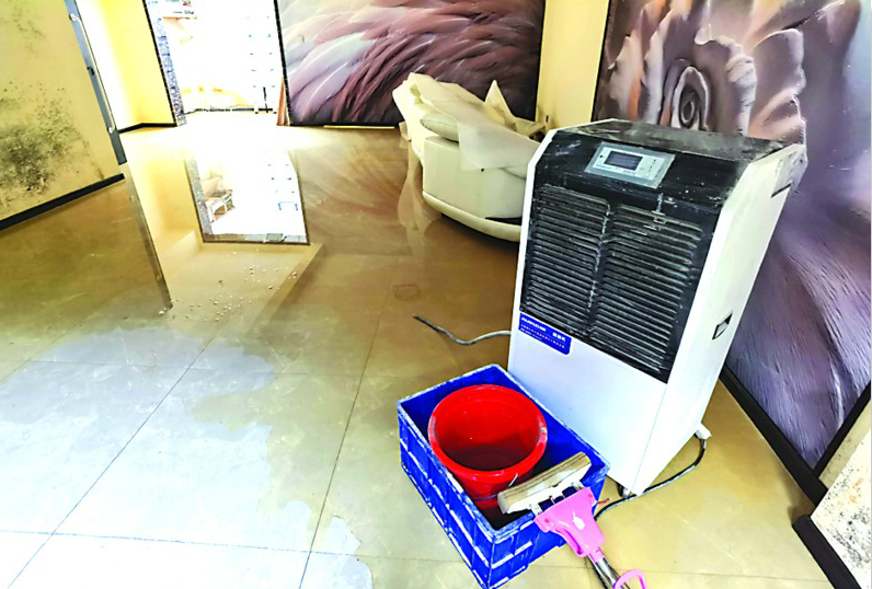 |青岛西海岸新区康大观山樾小区多名业主反映地下室漏水 有人家中沙发地砖“打水漂”