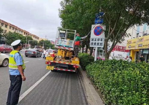 遮挡|即墨交警清除树木遮挡 保障交通设施正常使用
