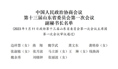 中国人民政治协商会议第十三届山东省委员会第一次会议副秘书长名单