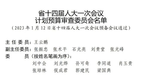 山東省十四屆人大一次會議計劃預算審查委員會名單