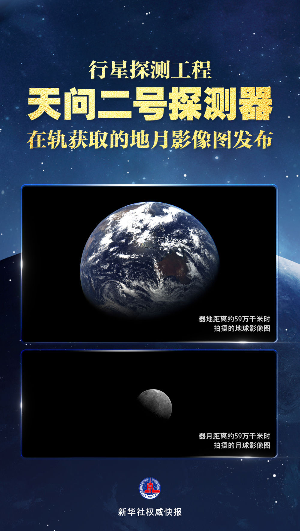 59万千米外!天问二号拍摄的地月影像图发布