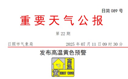 日照市氣象臺發布高溫黃色預警