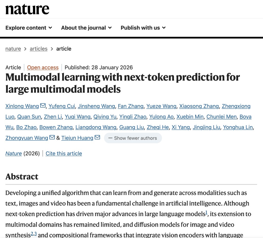 智源多模态大模型Emu3首登《自然》