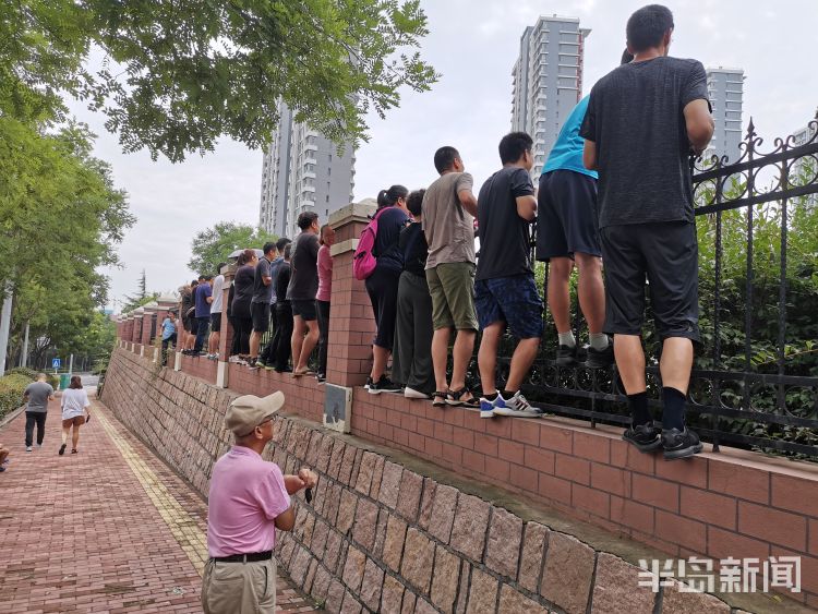 可怜天下父母心青岛立新小学外不少家长爬到学校围墙一睹孩子赛场风姿