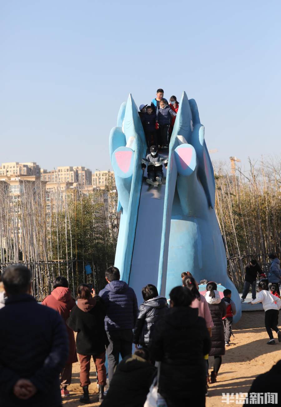 乐享假日!小朋友在青岛李沧区象耳山公园玩滑梯